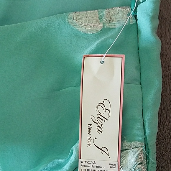 NWT Eliza J New York Silver Floral Aqua Dress - Picture 4 of 4